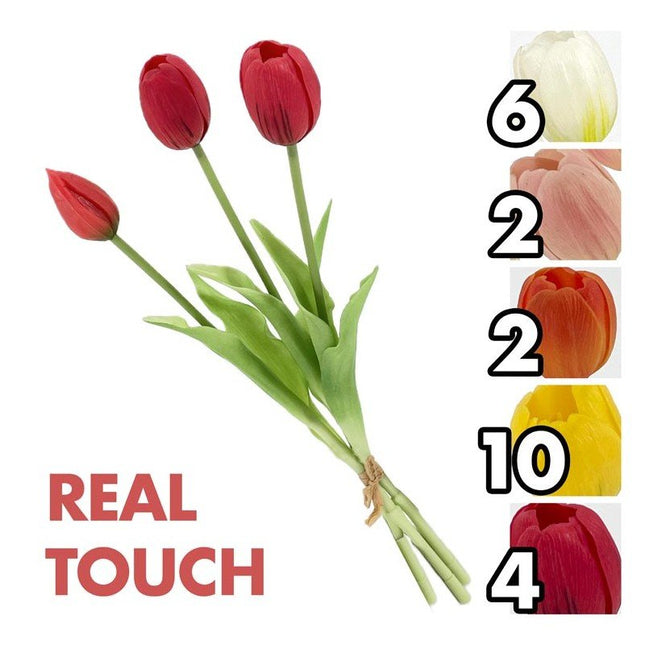 Fiore Artificiale Stelo Tulipano 3 Teste Real Touch 39 cm | Mazzo di Tulipani Finti Effetto Reale in 5 Colori Assortiti Lovimport srl