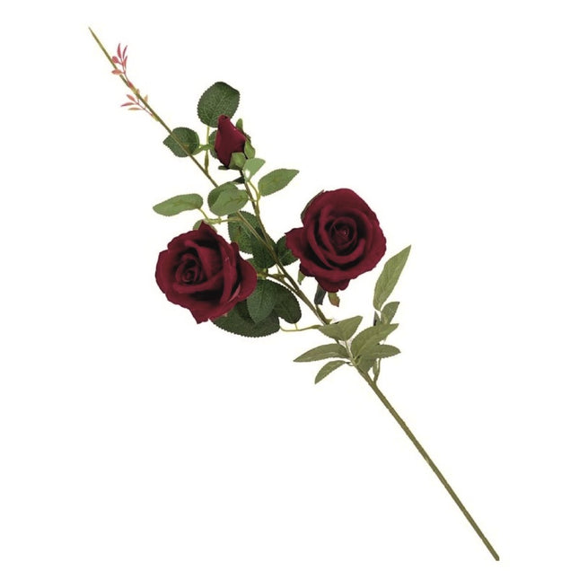 Fiore Artificiale Stelo Rosa Red Velvet 90 cm con 2 Rose | Ramo Decorativo Finto per Vasi Grandi e Arredo Interno Lovimport srl