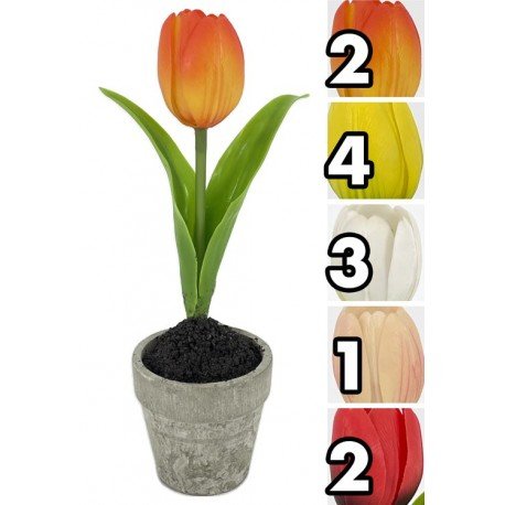Piantina Tulipano Artificiale Real Touch Small 22 cm in Vaso | Pianta Finta Effetto Reale al Tatto in 5 Colori Assortiti Lovimport srl