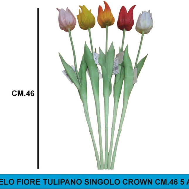 Fiore Artificiale Stelo Tulipano Singolo Crown 46 cm | Ramo Decorativo Finto per Vaso in 5 Colori Assortiti Lovimport srl