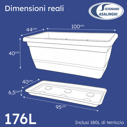 Fioriera Rettangolare Anthea Veca 80/100 cm – Anti‑UV, Made in Italy, Struttura Rinforzata, Sottofioriera e Ruote Optional Fioriera+Sottofior. 100 cm Veca