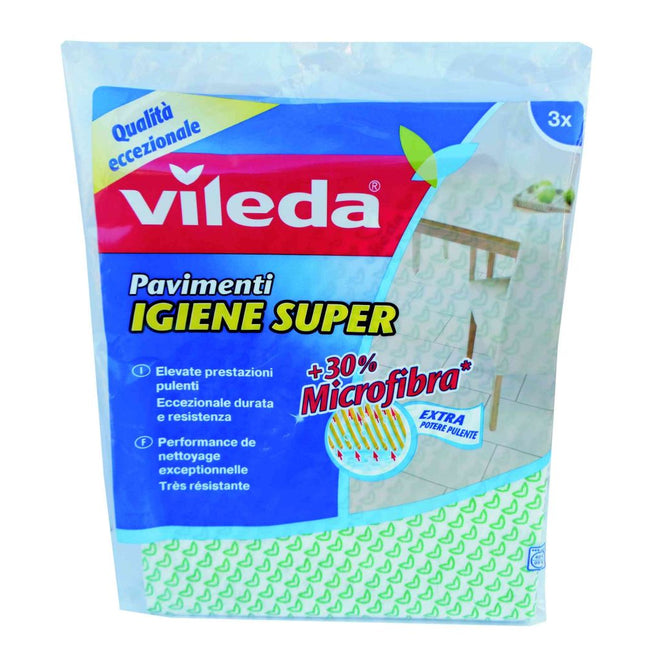 Straccio Lavare A Terra 3Pz Panno Vileda Igiene Super Assorbente +30% Microfibra
