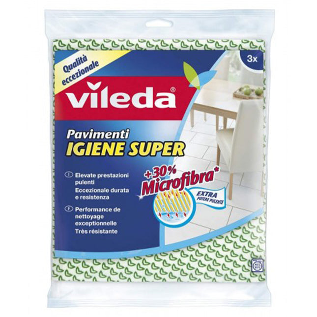 Straccio Lavare A Terra 3Pz Panno Vileda Igiene Super Assorbente +30% Microfibra