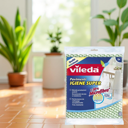 Vileda Panni per Pavimenti Set 3 in Microfibra – Pulizia Profonda e Super Assorbenza Vileda