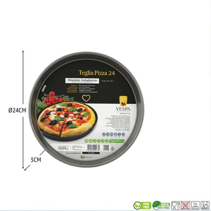 Teglia Pizza Tonda in Alluminio Antiaderente Professionale | Stampo per Pizza e Focaccia Made in Italy (Ø 24cm / Ø 28cm - Altezza 3cm) Ø 24 cm Vespa