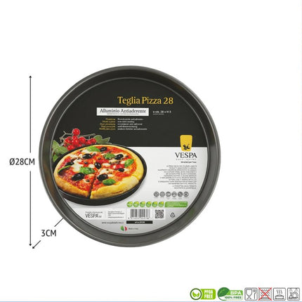 Teglia Pizza Tonda in Alluminio Antiaderente Professionale | Stampo per Pizza e Focaccia Made in Italy (Ø 24cm / Ø 28cm - Altezza 3cm) Ø 28 cm Vespa