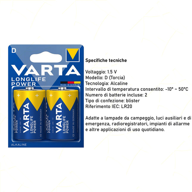Varta Longlife Alk. Torcia D Lr20 Cf.2 Pz. Varta