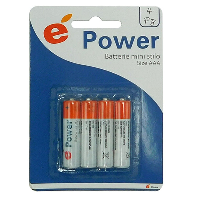 Epower Confezione 4 Batterie Pile Aaa Ministilo Da 1,5 V Lunga Durata