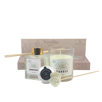 Suprema Set Diffusore Ambienti Bastoncini + Aromaterapia Idea Regalo + Home Decor Box + 100ml Olio & Candela D&D Casalinghi