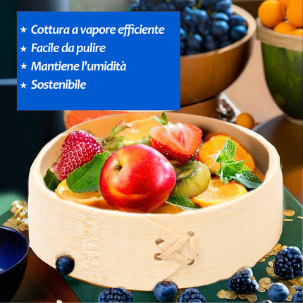 Vaporiera in Bambù Naturale 3 Misure Ø10/13/15 cm per Sushi, Ravioli, Verdure