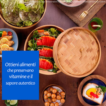 Vaporiera in Bambù Naturale 3 Misure Ø10/13/15 cm per Sushi, Ravioli, Verdure