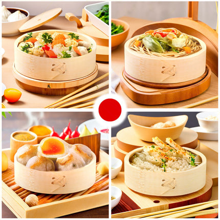 Vaporiera in Bambù Naturale 3 Misure Ø10/13/15 cm per Sushi, Ravioli, Verdure