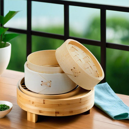 Vaporiera in Bambù Naturale 3 Misure Ø10/13/15 cm per Sushi, Ravioli, Verdure