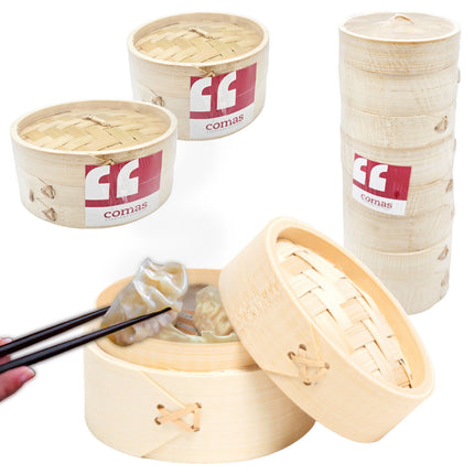 Vaporiera in Bambù Naturale 3 Misure Ø10/13/15 cm per Sushi, Ravioli, Verdure