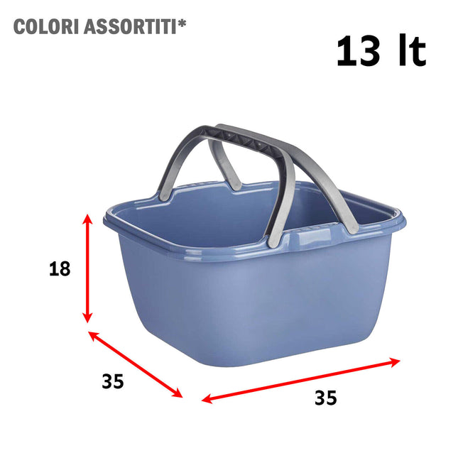 Bacinella Plastica Quadrata Per Bucato Grande Superbacinella Con Manici Colorata 35×35×18h cm (13 L) Stefanplast