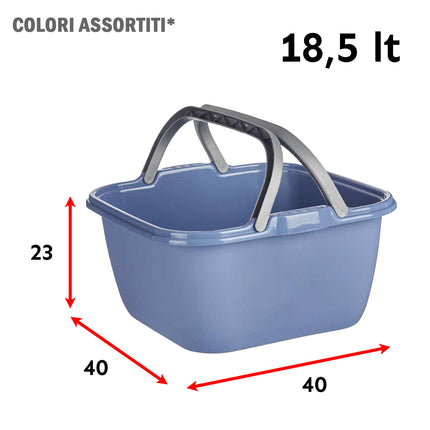 Bacinella Plastica Quadrata Per Bucato Grande Superbacinella Con Manici Colorata 40×40×23h cm (18,5 L) Stefanplast