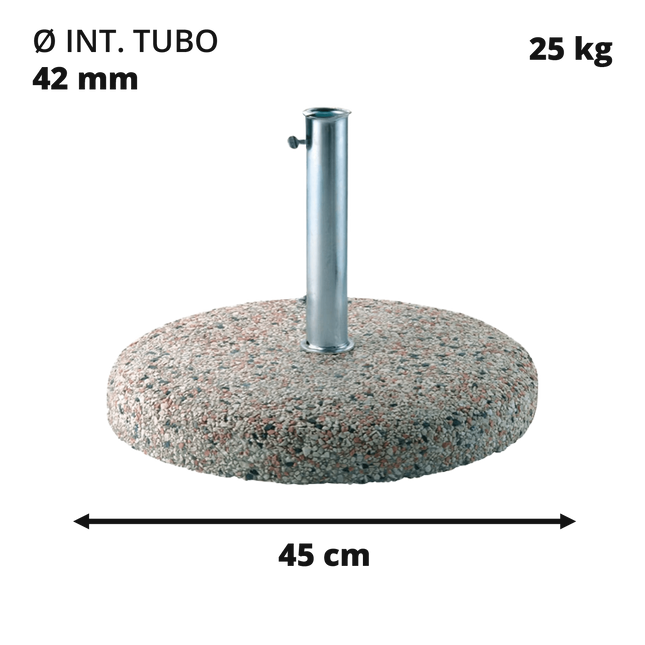 Base Ombrellone In Cemento Granito 25-35Kg Tubo 42-52-62Mm Ø 45 cm Cementi Vibrati