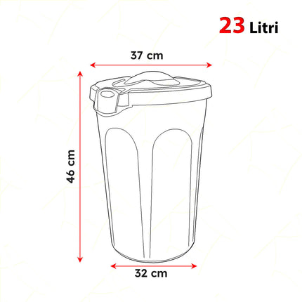 Bidone Multiuso Con Ganci 8/23/46 Litri Chiusura Sicura Colori Argento E Tortora