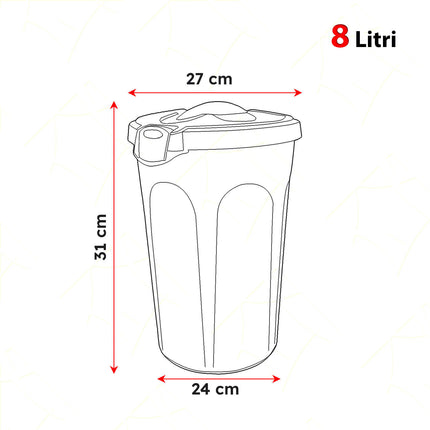 Bidone Multiuso Con Ganci 8/23/46 Litri Chiusura Sicura Colori Argento E Tortora