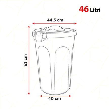 Bidone Multiuso Con Ganci 8/23/46 Litri Chiusura Sicura Colori Argento E Tortora