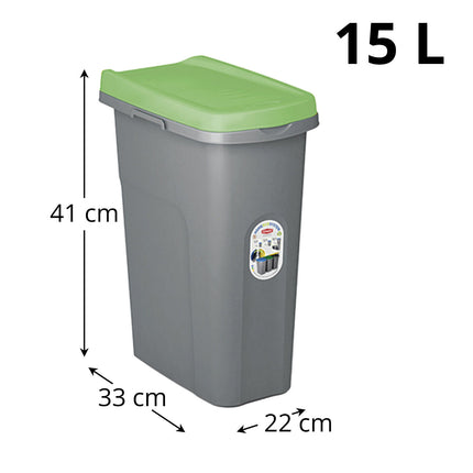 Bidone Spazzatura Plastica Coperchio Colorato Eco System 15L Cestino Rettangolar