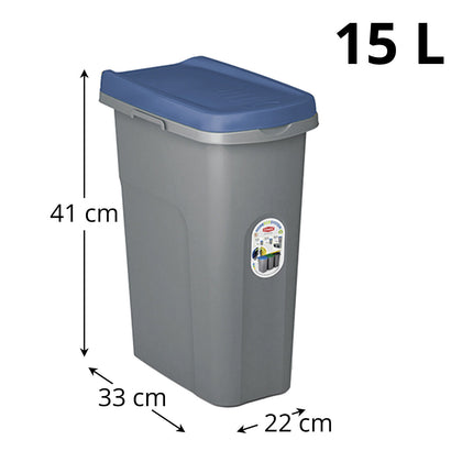 Bidone Spazzatura Plastica Coperchio Colorato Eco System 15L Cestino Rettangolar