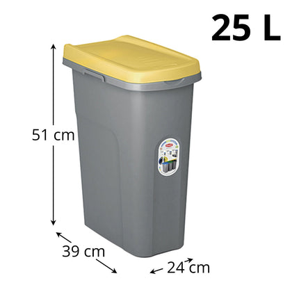 Bidone Spazzatura Plastica Coperchio Colorato Eco System 25L Cestino Rifiuti