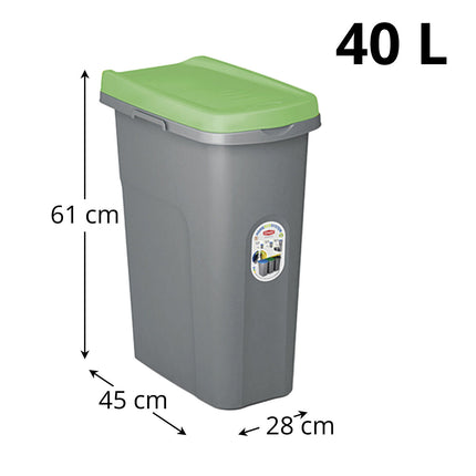 Bidone Spazzatura Plastica Coperchio Colorato Con Ruote Eco System 40L Cestino