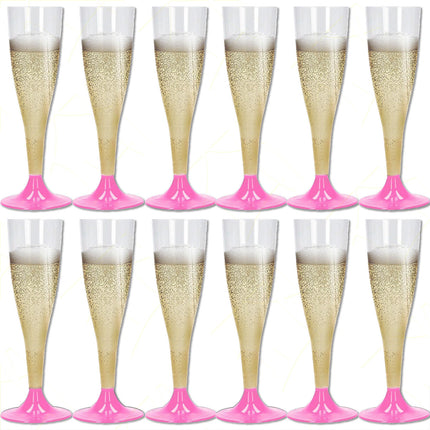 Calici Flute Plastica Trasparente Piedini Colorati 10Cl Feste Party Champagne