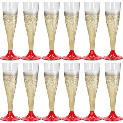 Calici Flute Plastica Trasparente Piedini Colorati 10Cl Feste Party Champagne