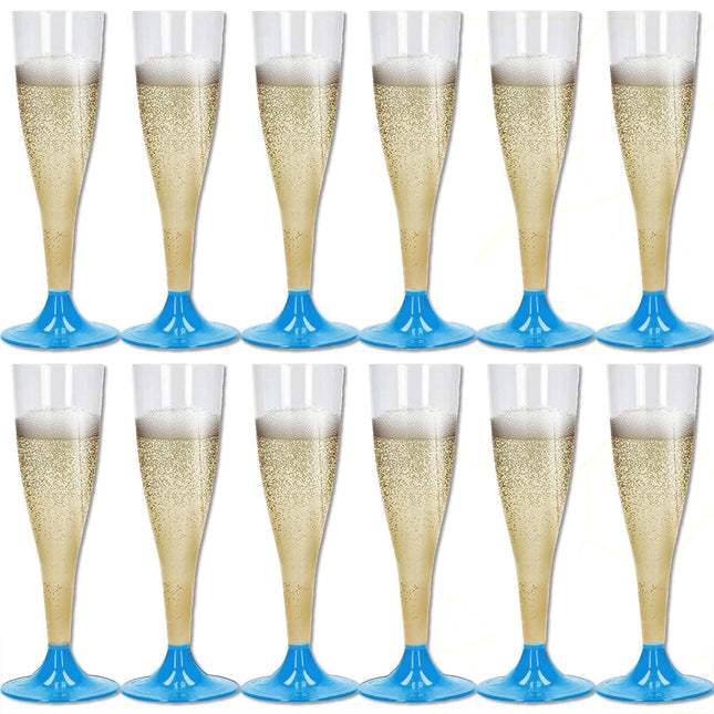 Calici Flute Plastica Trasparente Piedini Colorati 10Cl Feste Party Champagne Azzurro 6 Calici Real Dreams