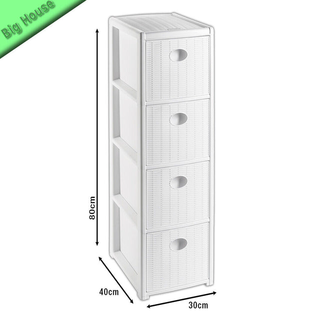 Cassettiera Elegance Slim 4 Cassetti Bianca Mobiletto Bagno Camera 30X40X80H Cm Bianco Stefanplast