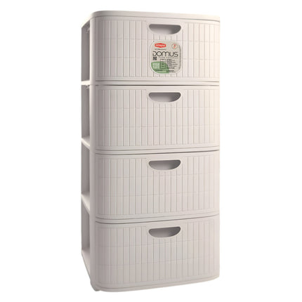 Stefanplast Cassettiera Mobiletto 4 Cassetti Plastica Riciclata Domus Moderna Made in Italy Bianco Polvere Stefanplast