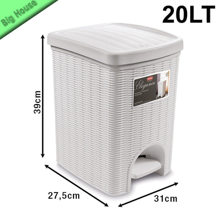Cestino Con Pedale Elegance Pattumiera 20L Da Cucina Bagno Effetto Vimini Rattan