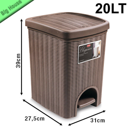 Cestino Con Pedale Elegance Pattumiera 20L Da Cucina Bagno Effetto Vimini Rattan