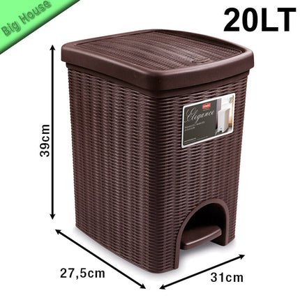 Cestino Con Pedale Elegance Pattumiera 20L Da Cucina Bagno Effetto Vimini Rattan