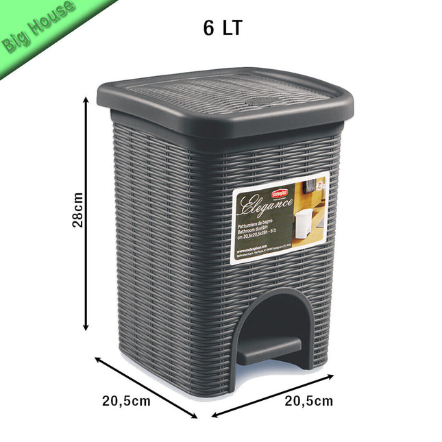 Cestino Da Bagno In Plastica Elegance 6L Panni Sporchi E Intimo Bidone Basso GRIGIO Stefanplast