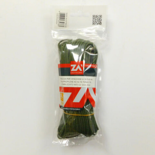 Corda Cordino Treccia Per Veneziane 3 Mm A 16 Fusi Filo Anti-Uv Cordoncino 20 M Verde scuro ZA'