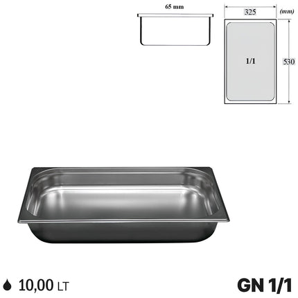 Comas Vaschette Acciaio Inox Gastronorm Gn 1/1  Contenitori Bacinelle Vassoio 530X325Mm Piene E Forate