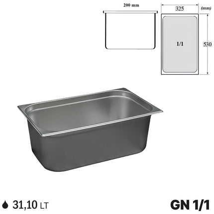 Comas Vaschette Acciaio Inox Gastronorm Gn 1/1  Contenitori Bacinelle Vassoio 530X325Mm Piene E Forate