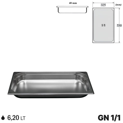 Comas Vaschette Acciaio Inox Gastronorm Gn 1/1  Contenitori Bacinelle Vassoio 530X325Mm Piene E Forate