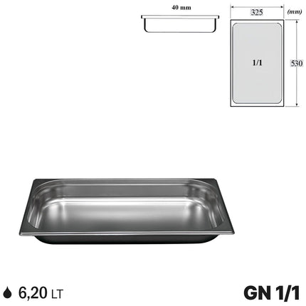 Comas Vaschette Acciaio Inox Gastronorm Gn 1/1 Contenitori Bacinelle Vassoio 530X325Mm Piene E Forate Comas
