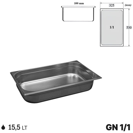 Comas Vaschette Acciaio Inox Gastronorm Gn 1/1  Contenitori Bacinelle Vassoio 530X325Mm Piene E Forate