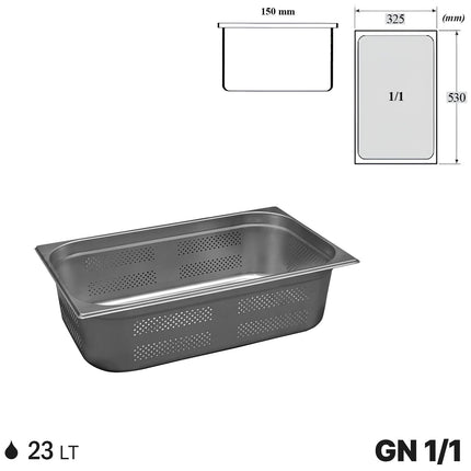 Comas Vaschette Acciaio Inox Gastronorm Gn 1/1  Contenitori Bacinelle Vassoio 530X325Mm Piene E Forate