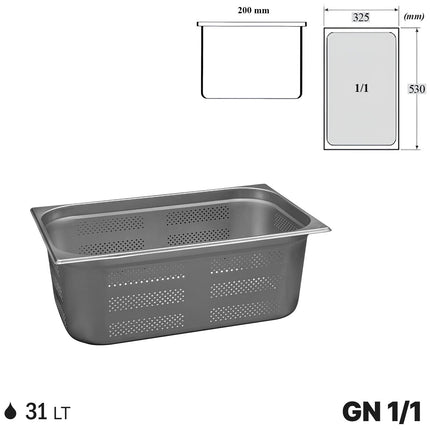 Comas Vaschette Acciaio Inox Gastronorm Gn 1/1  Contenitori Bacinelle Vassoio 530X325Mm Piene E Forate