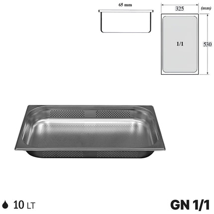 Comas Vaschette Acciaio Inox Gastronorm Gn 1/1  Contenitori Bacinelle Vassoio 530X325Mm Piene E Forate