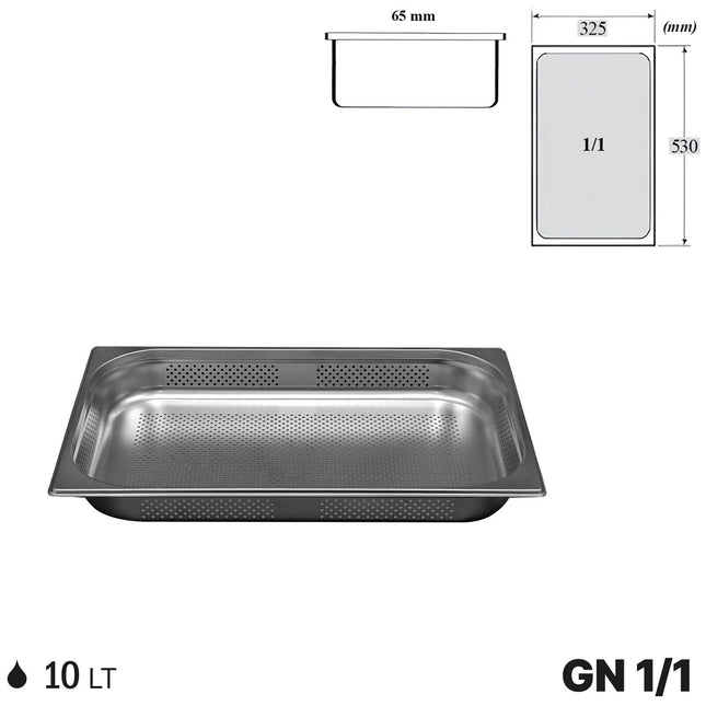 Comas Vaschette Acciaio Inox Gastronorm Gn 1/1 Contenitori Bacinelle Vassoio 530X325Mm Piene E Forate 65 cm Forata Comas