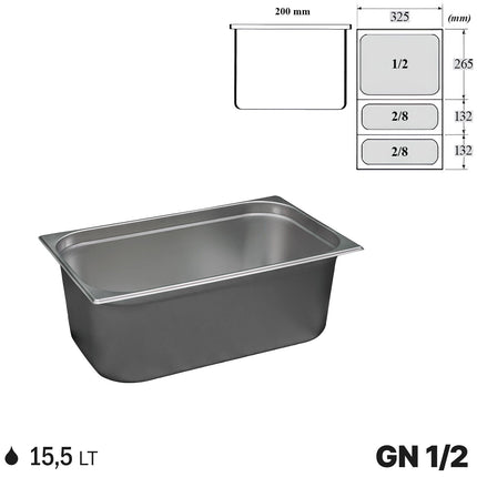 Comas Vaschette Acciaio Inox Gastronorm Gn 1/2 Contenitori Bacinelle Vassoio Professionale 325X265Mm Piene E Forate Comas
