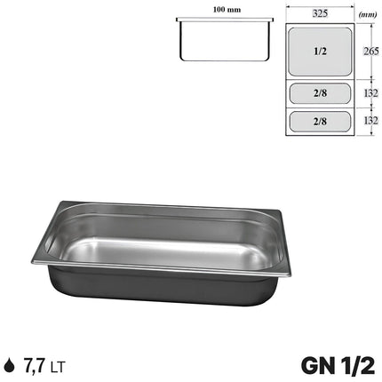 Comas Vaschette Acciaio Inox Gastronorm Gn 1/2 Contenitori Bacinelle Vassoio Professionale 325X265Mm Piene E Forate 10 cm Standard Comas