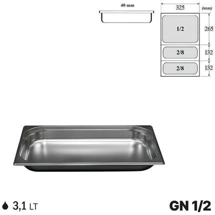 Comas Vaschette Acciaio Inox Gastronorm Gn 1/2 Contenitori Bacinelle Vassoio Professionale 325X265Mm Piene E Forate